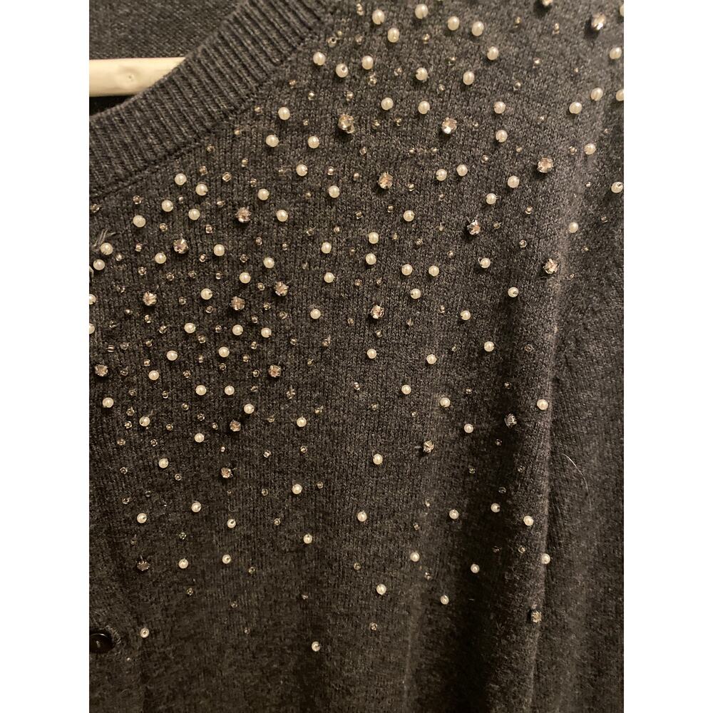 Ann Taylor LOFT Women's Size XL Charcoal Gray Embellished Cardigan Sweater - Picture 2 of 5